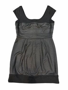 BCBGMAXAZRIA Black Faux Leather Panel Dress Size 8 | Stretch Knit Bodycon
